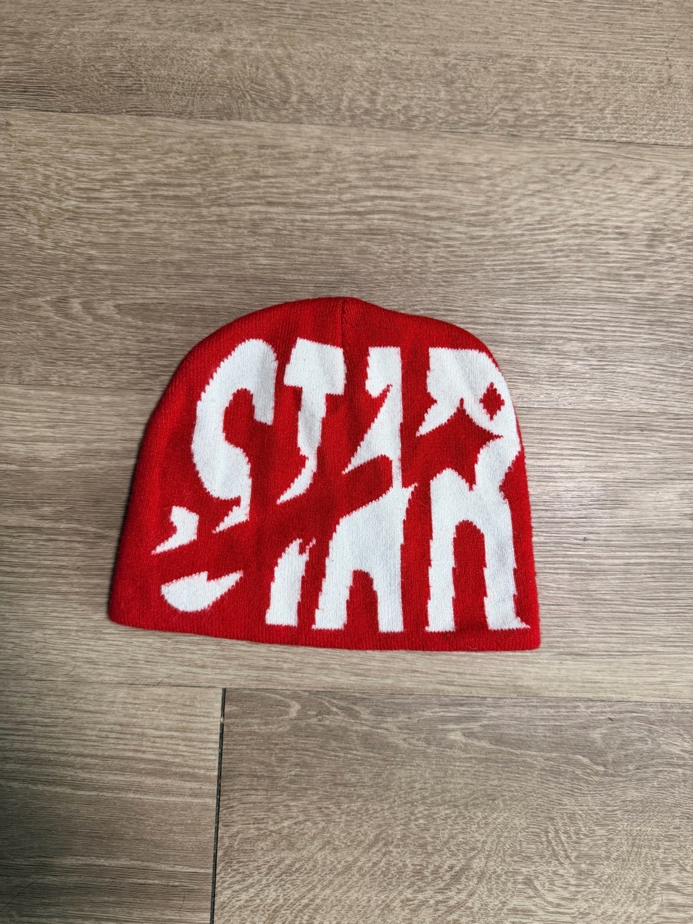Red Knit Graphic Beanie Hat